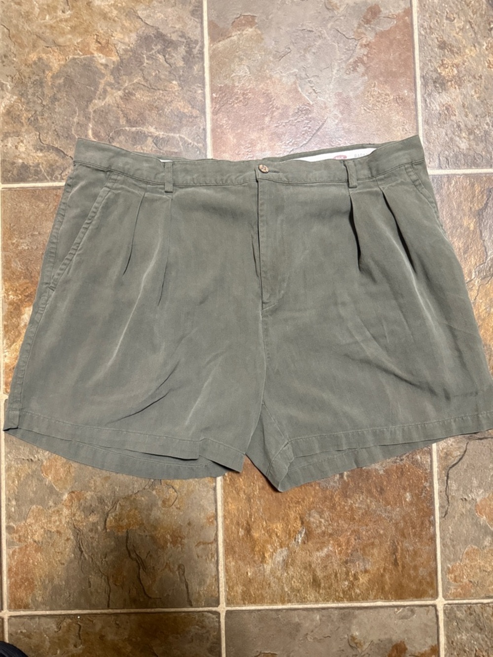 Men's Olive Green 100% Silk Flat Front Shorts